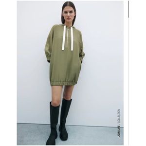 Zara light  khaki hooded jogger dress Size Medium